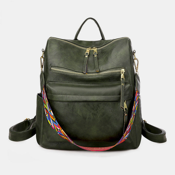 Sac à dos élégant femme, vert et marron, parfait pour un usage quotidien chic et organisé.