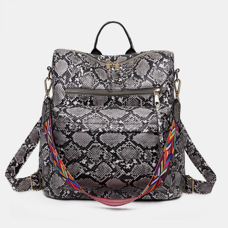 Sac à dos femme, imprimé animal tendance (léopard, serpent), parfait pour le bureau.