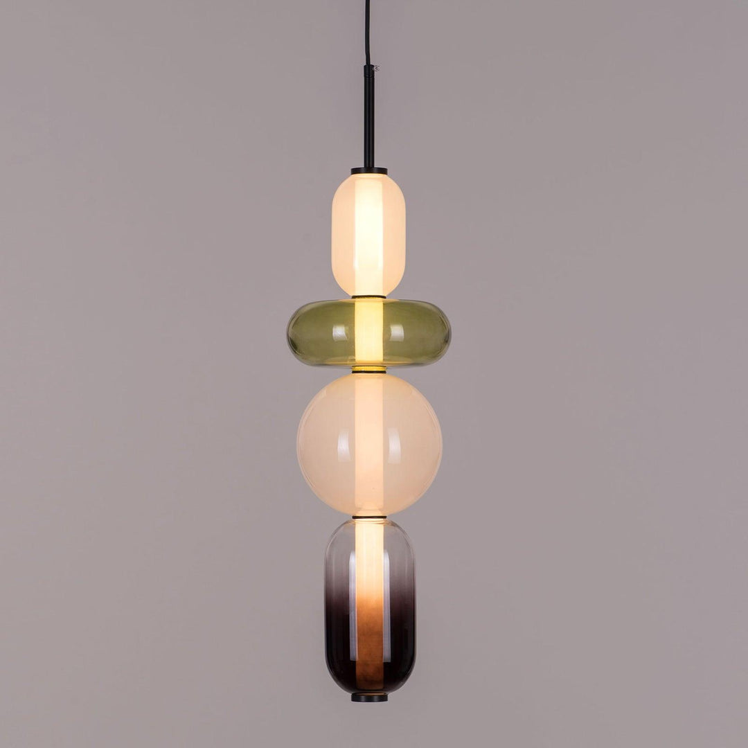 Éclairage design LED en verre, suspension pour cuisine, esprit moderne.