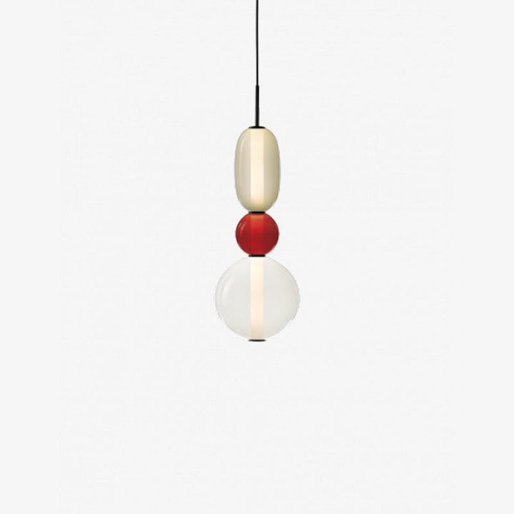 Luminaire design en verre, suspension LED pour salon, style épuré.