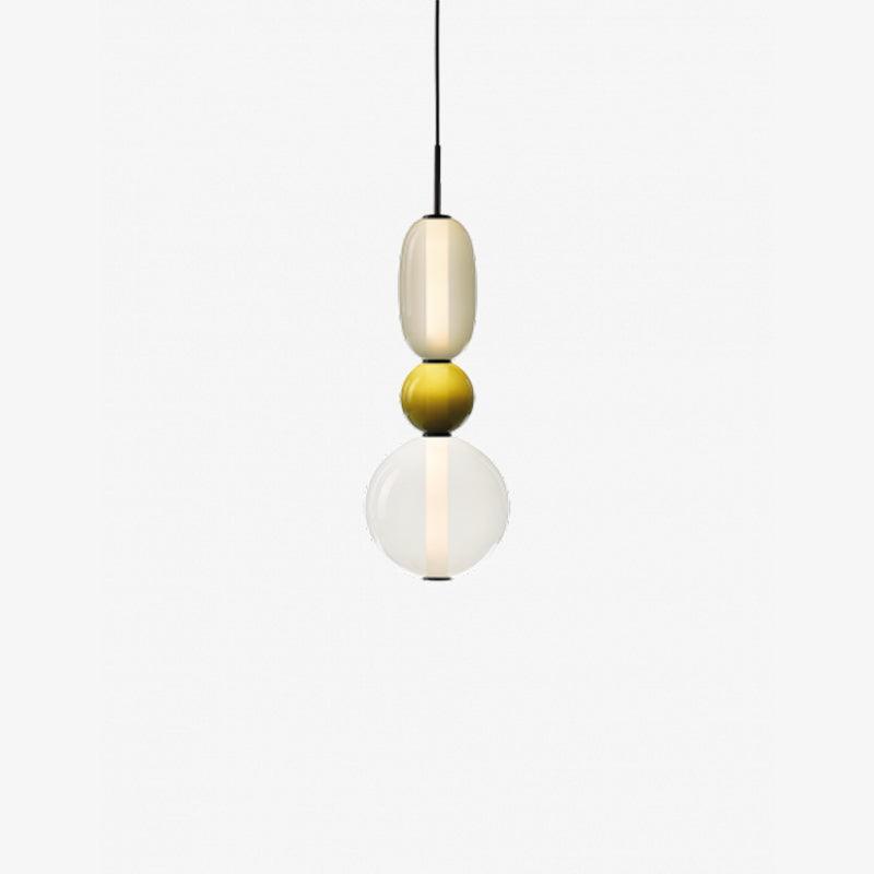 Suspension LED en verre, moderne, éclairage chaleureux pour salle à manger.
