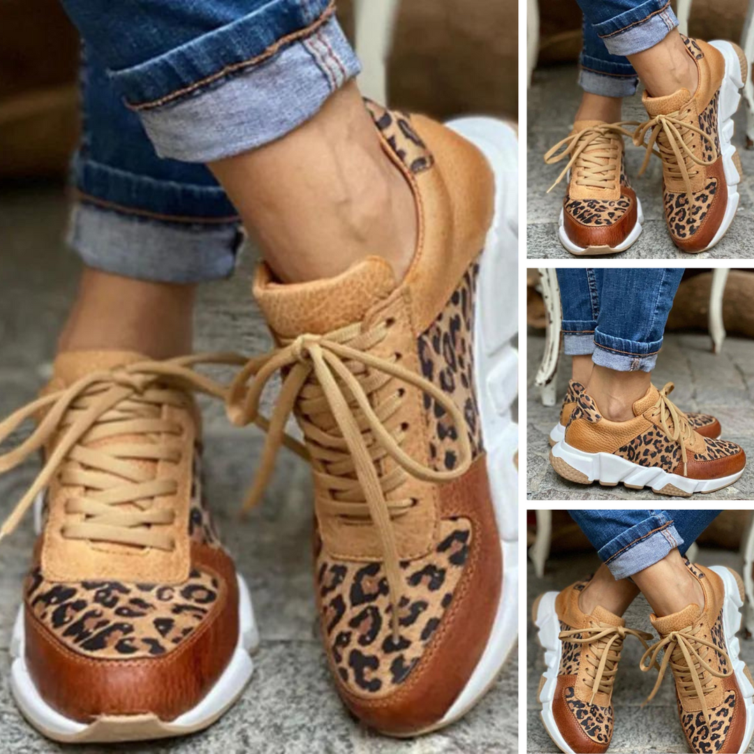 Chaussures femmes léopard confortables, idéales quotidien. Semelle souple, style tendance printemps/automne.
