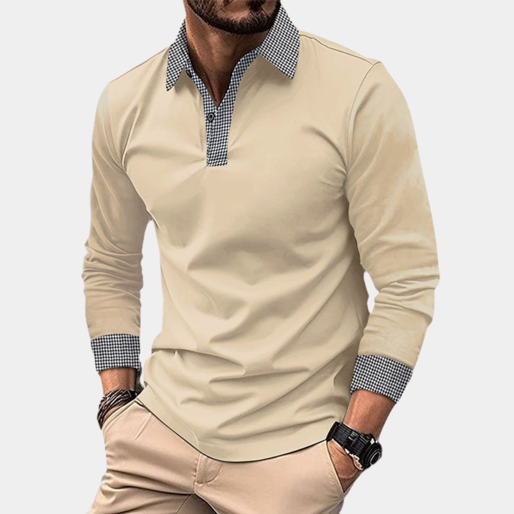 Polo homme élégant à manches longues, parfait pour un look décontracté chic. Confortable et moderne.
