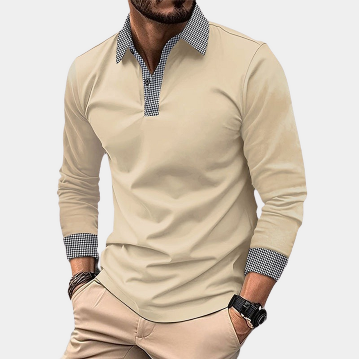Polo homme élégant à manches longues, parfait pour un look décontracté chic. Confortable et moderne.