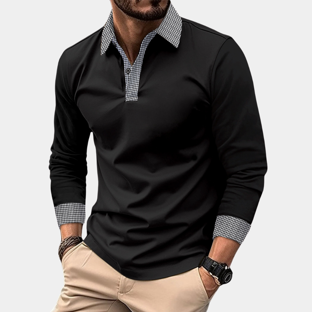 Chemise polo homme à manches longues, idéale pour un style casual ou semi-formel. Mode masculine.