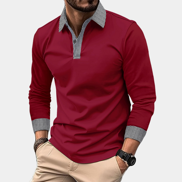 Polo homme chic à manches longues, offrant confort et style. Idéal pour une tenue mode décontractée.