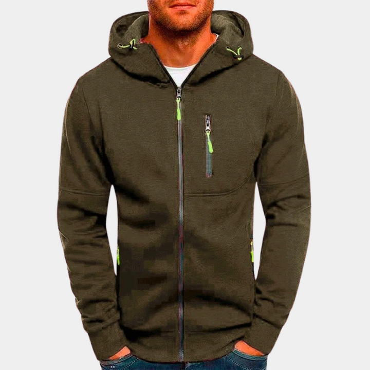 Confort ultime : pull léger à capuche zippé pour homme. Style décontracté moderne, idéal automne.