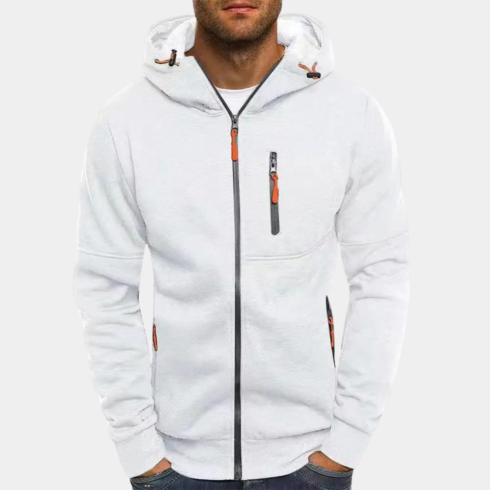 Texture douce et légère pour ce pull zippé à capuche homme. Idéal pour un confort décontracté quotidien.