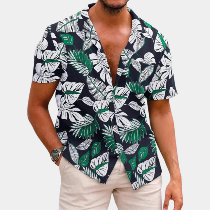 Chemise homme à manches courtes, imprimé floral éclatant. Mode estivale décontractée et confortable pour l'été.