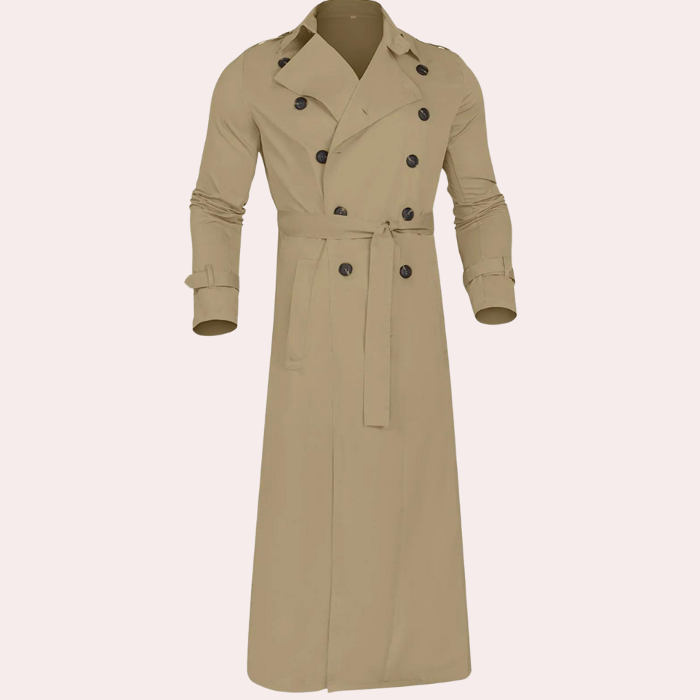 Veste longue imperméable homme, trench-coat élégant coupe-vent idéal pour le printemps et l'automne.