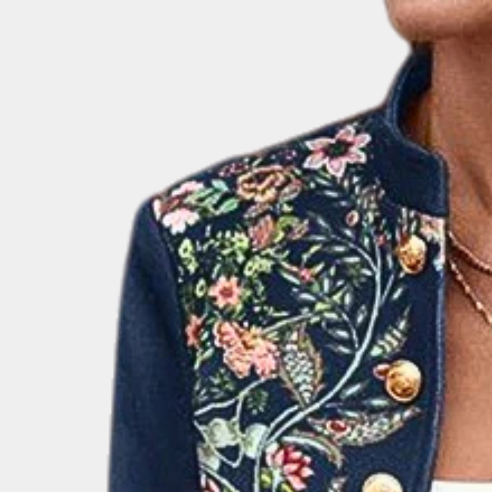 Veste blazer femme vintage brodée, style artistique et chic décontracté, idéale pour le bureau ou une sortie.