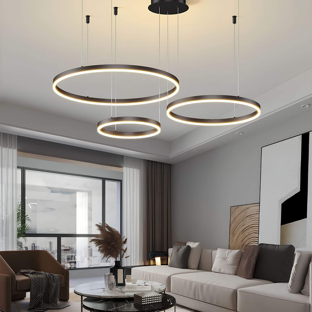 Luminaire circulaire LED en aluminium et acrylique, lustre de plafond design moderne et dimmable.