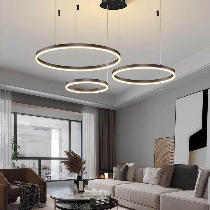 Luminaire circulaire LED en aluminium et acrylique, lustre de plafond design moderne et dimmable.