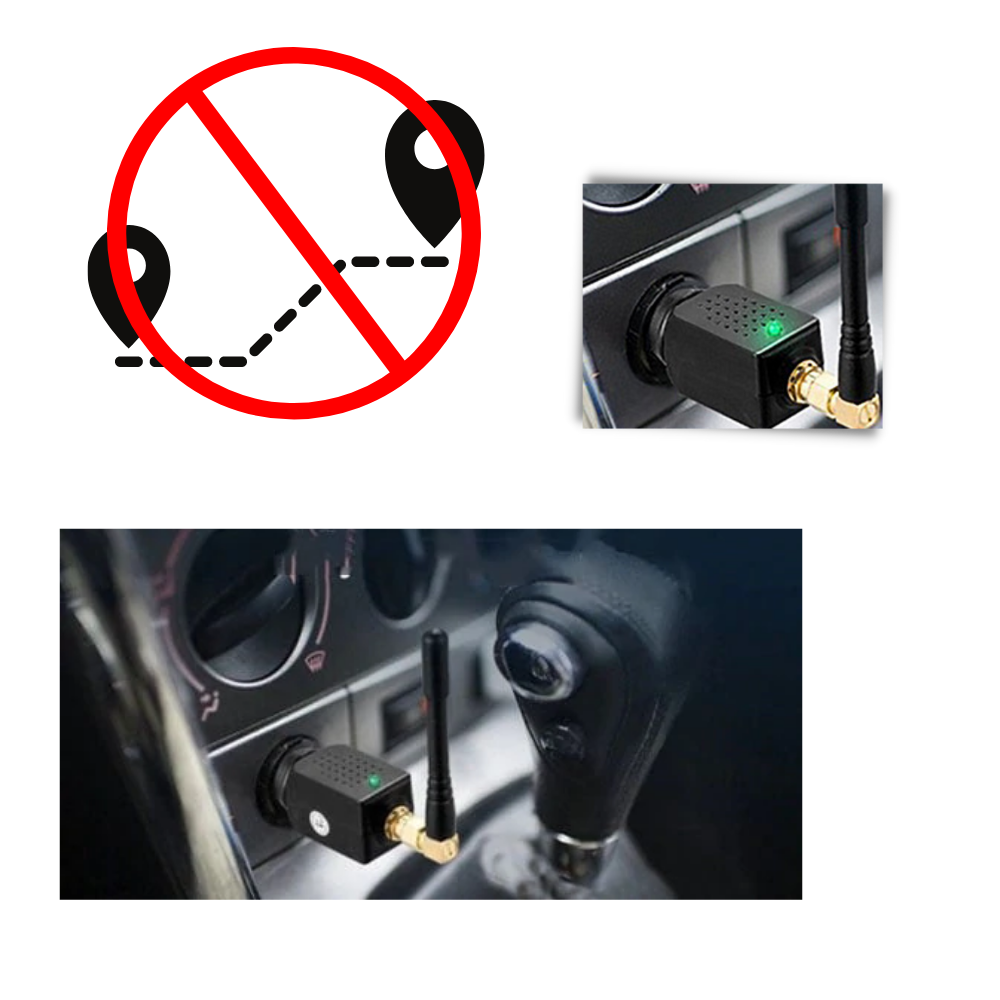 Vue détaillée du PrivGuard, l'accessoire auto compact pour bloquer les signaux GPS et assurer l'intimité.