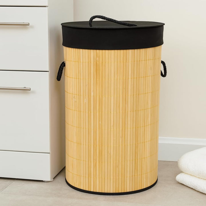 Panier à linge pliable en bambou naturel de 60L avec couvercle, idéal pour la salle de bain et le rangement.