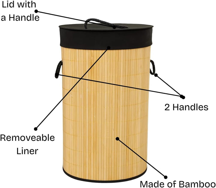 Panier à linge portable en bambou 60L avec couvercle, solution de rangement pliable pour le linge sale.