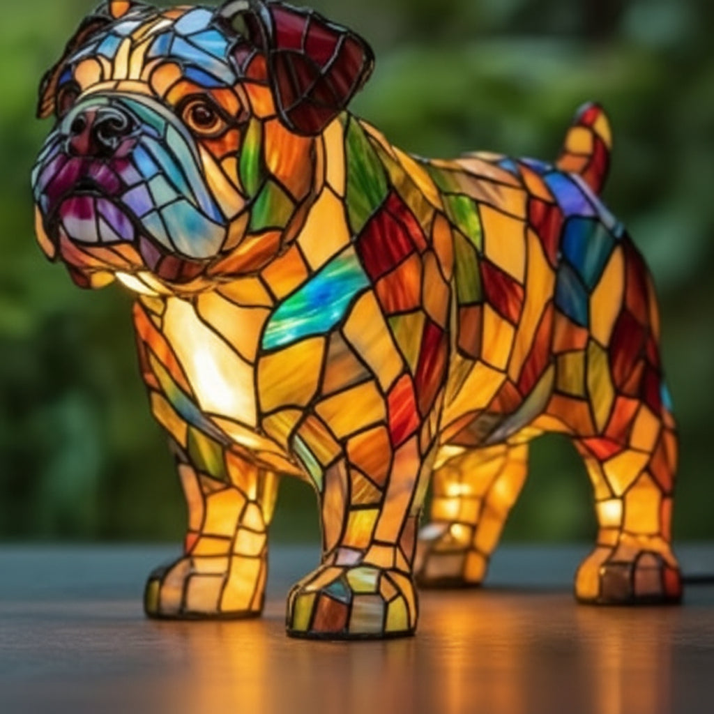 Lampe LED pour salon, chien artistique en résine, touche originale et lumière douce.