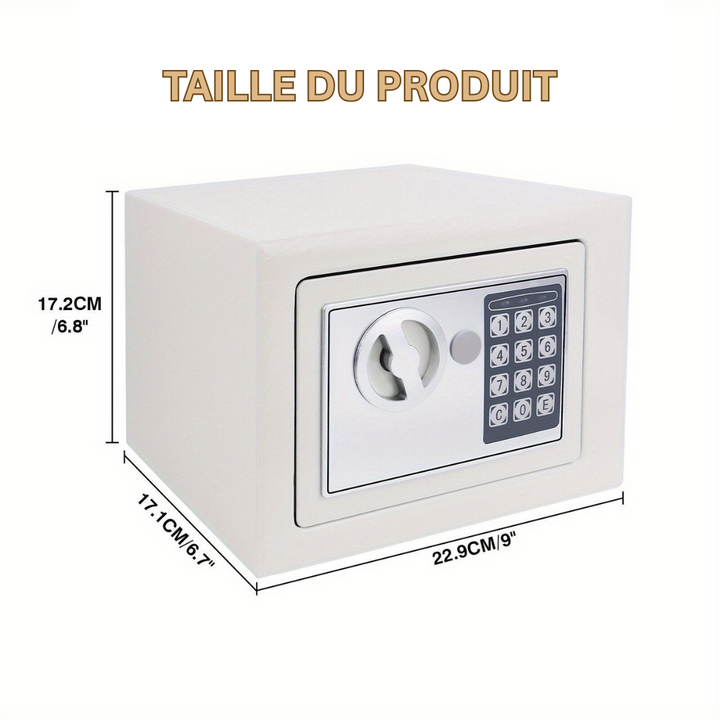 Coffre-fort compact TitanGuard. Design discret, haute sécurité antivol et ignifuge. Idéal pour tout environnement.
