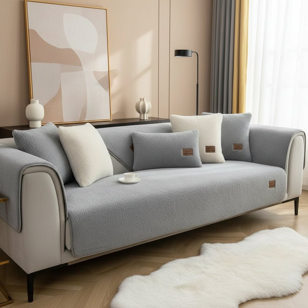 Housse de canapé douce en laine d'agneau pour un confort ultime et une protection élégante du salon.