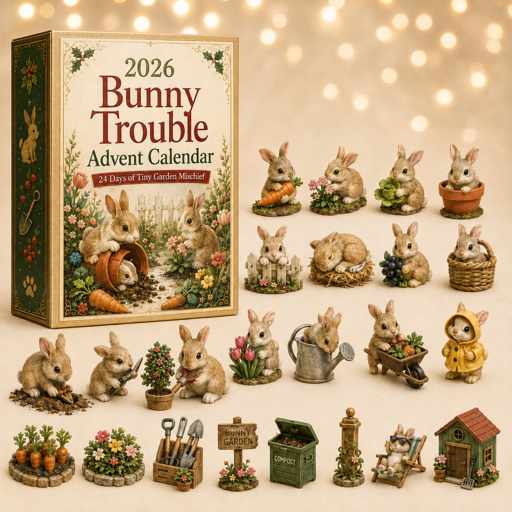 Calendrier de l'Avent lapin enchanté, décoration festive de Noël 2026. Idéal pour l'ambiance des fêtes.