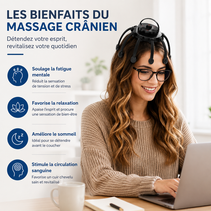 Masseur de cuir chevelu électronique CalmWave. Favorise le bien-être, réduit le stress et les maux de tête.