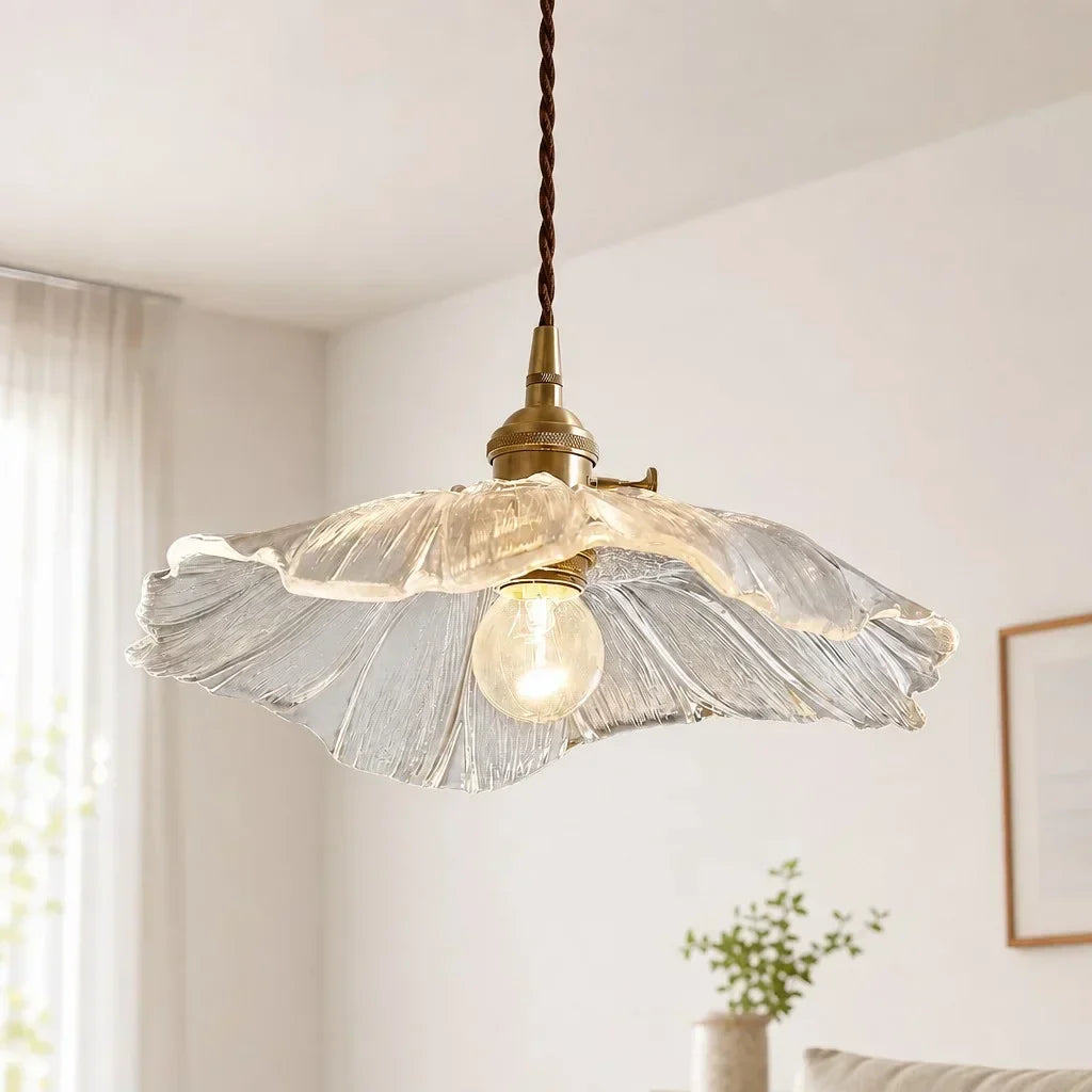 Pendentif lumineux, suspension fleur en verre, éclairage d'appoint vintage.