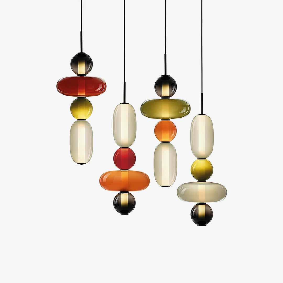 Suspension LED en verre, chic et moderne, pour salon et salle à manger.