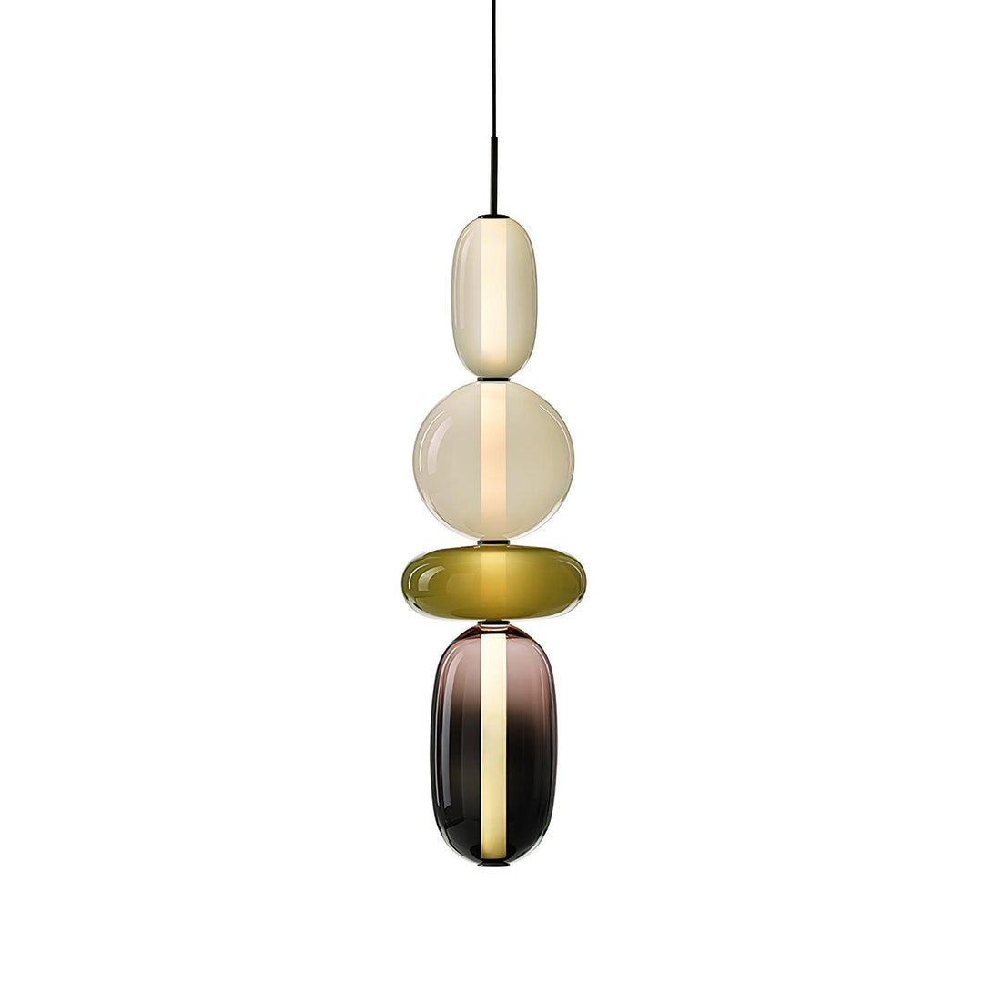 Luminaire LED en verre, suspension design pour salon, lumière ambiante.