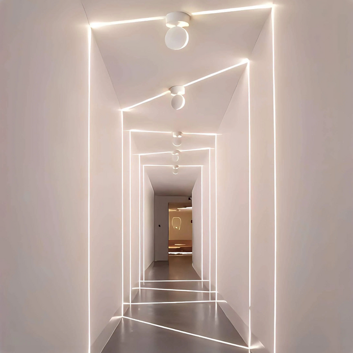 Éclairage LED intelligent Lumovibe, projection 360°, crée une ambiance lumineuse intérieure/extérieure dynamique.
