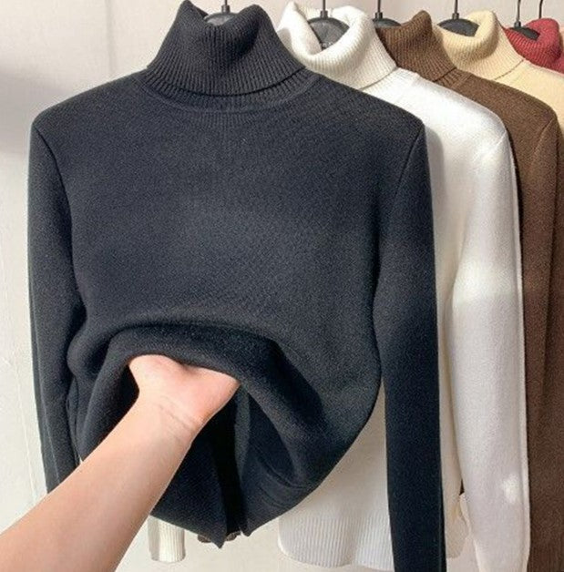 Pull col roulé polaire femme, doux et chaud pour l'hiver, tricot élégant, couleur unie, confort.