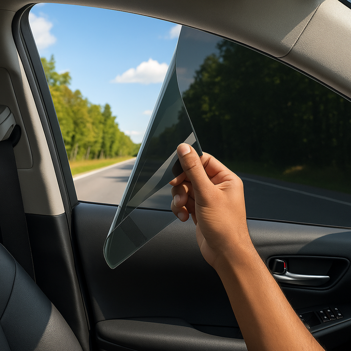 Teintage solaire professionnel pour vitres de voiture, protection UV, anti-chaleur et intimité renforcée.