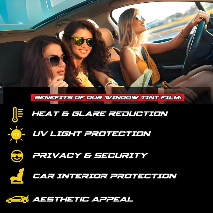 Film teinté PET haute qualité pour vitres voiture, offrant protection UV, solaire et réduction de chaleur auto.