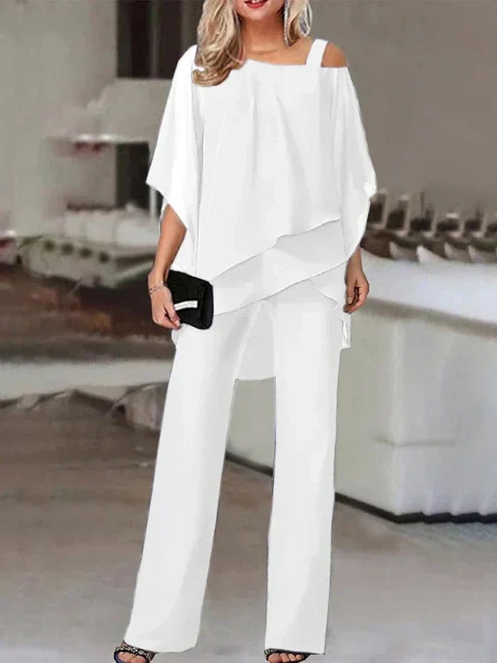 Ensemble fluide élégant 2 pièces pour femme (haut & pantalon). Parfait pour soirée chic ou occasion spéciale.
