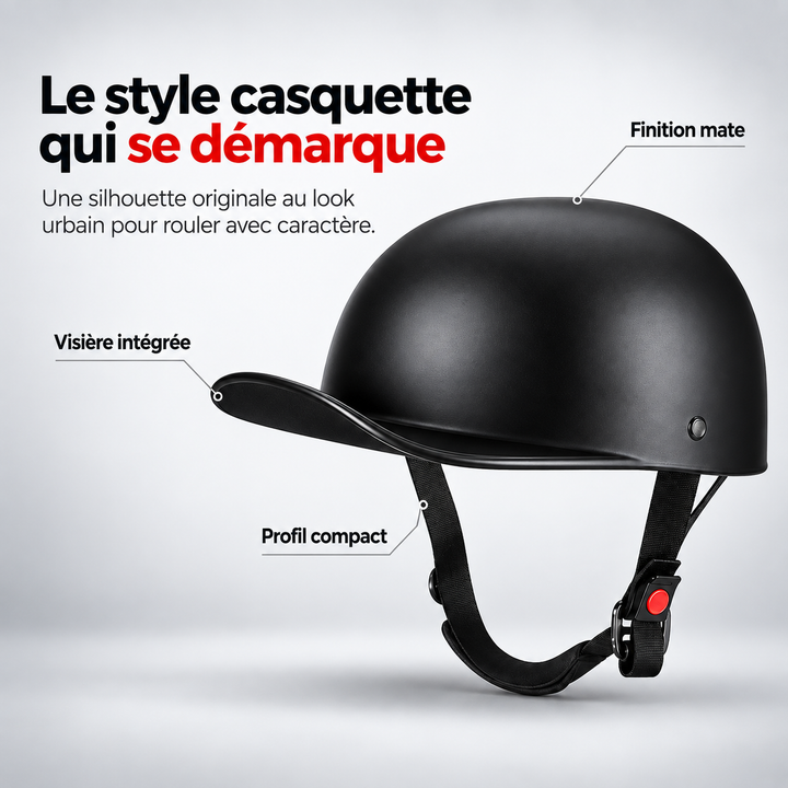 Casque moto ouvert, style casquette, homologué DOT, léger pour une expérience de conduite agréable.