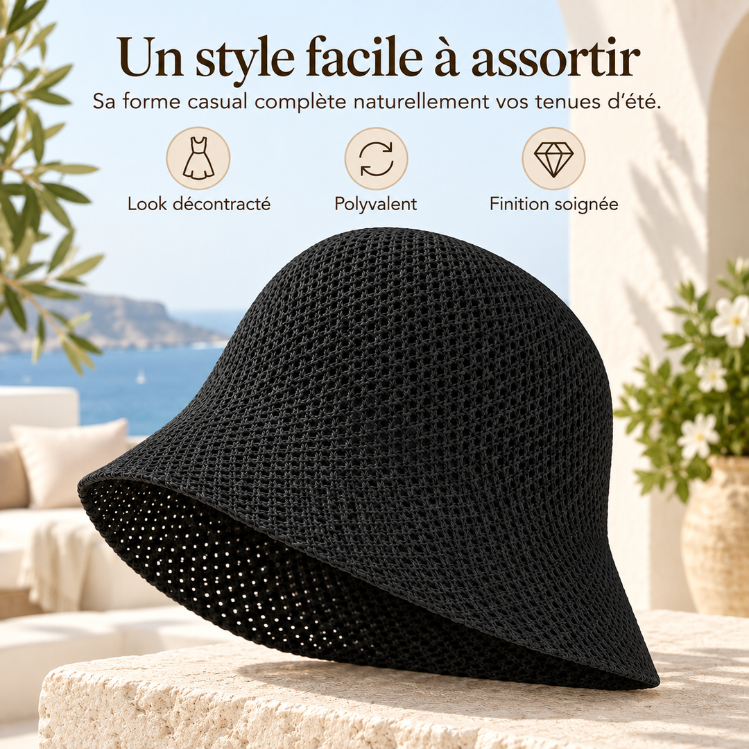 Chapeau de soleil respirant femme, protection UV. Idéal pour le voyage et l'été.