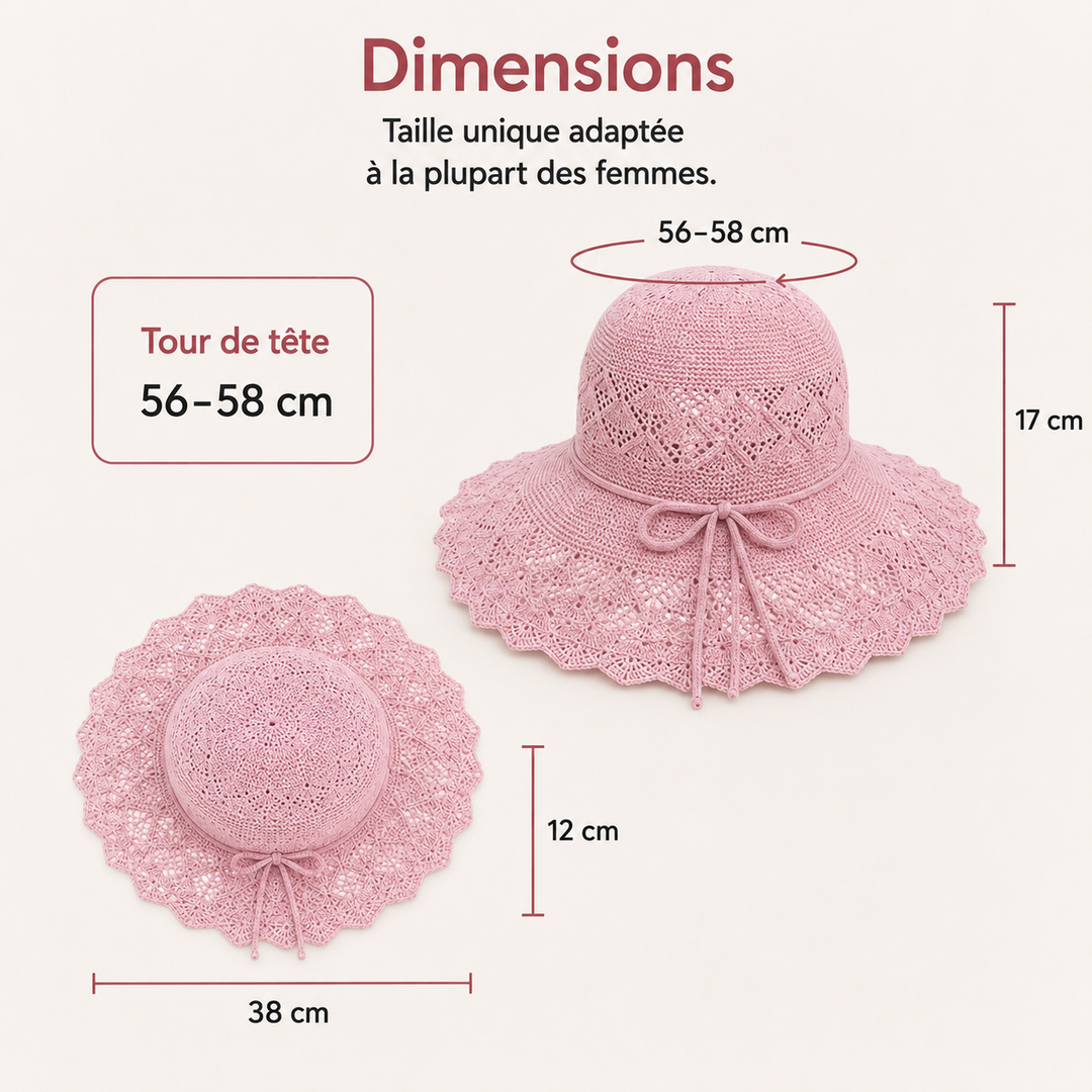 Chapeau de soleil pliable pour femme, accessoire d'été chic et léger, excellente protection UV.