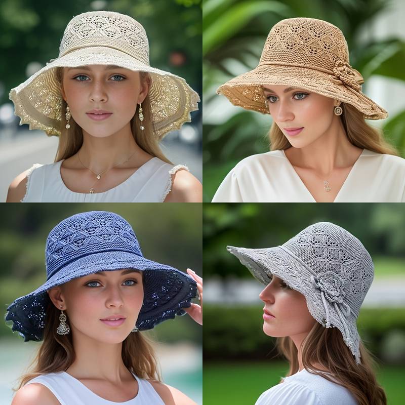 Chapeau femme pliable, chic et léger, parfait pour les vacances et la protection UV estivale.