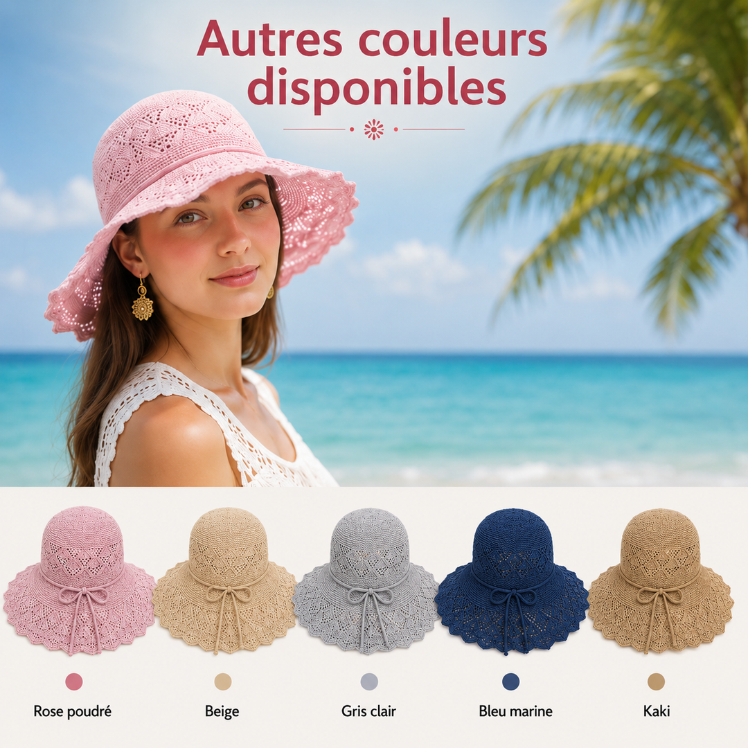 Chapeau de plage femme, léger et pliable, parfait pour les vacances ensoleillées, protection UV.