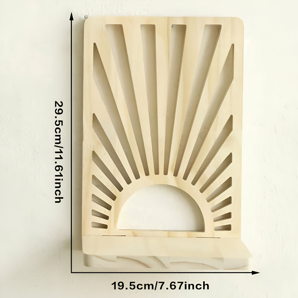 Étagère murale en bois SolAura, design bohème artisanale pour une décoration naturelle.