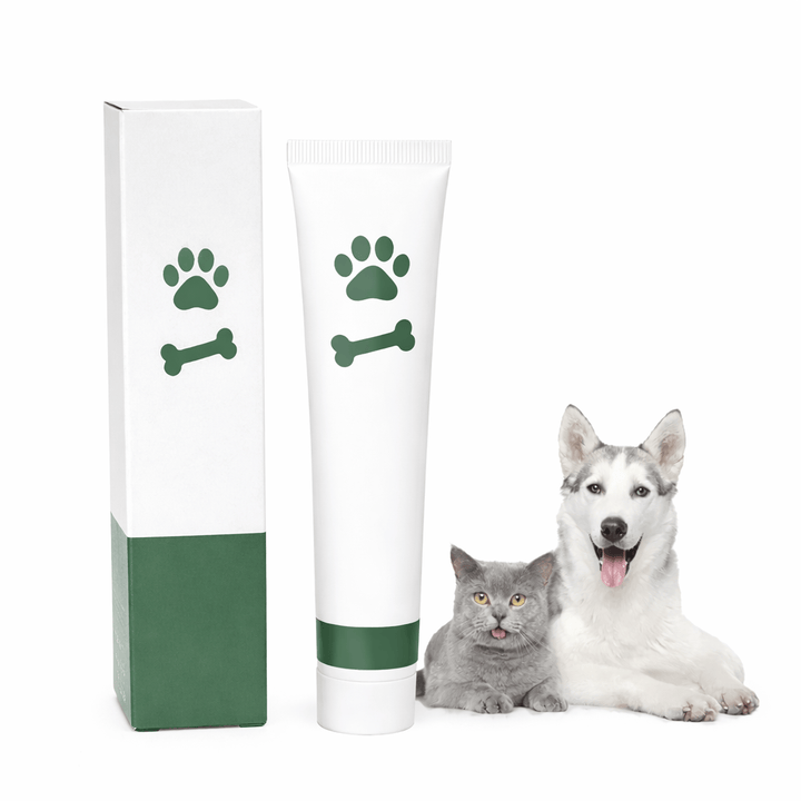 Tube de dentifrice pour chiens et chats, soin buccal complet. Combat tartre, plaque et mauvaise haleine.
