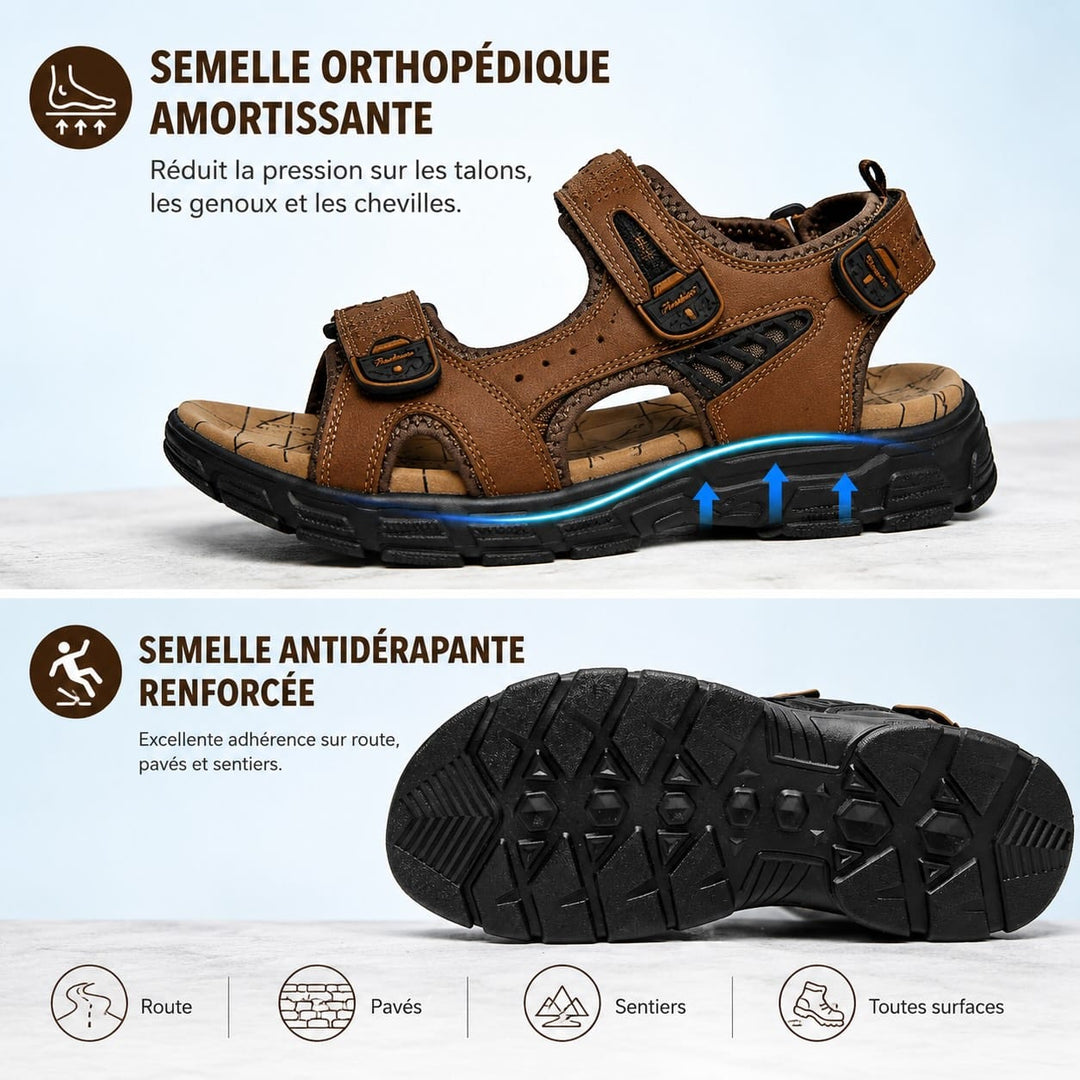 Sandales réglables pour hommes, confort et maintien orthopédique quotidien. Chaussures d'été mode masculine.