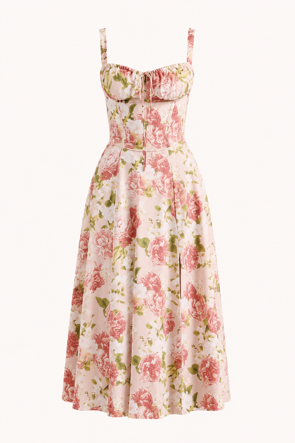 Robe confortable pour femme, modèle midi à fleurs, bretelles ajustables, style décontracté pour l'été et les vacances.