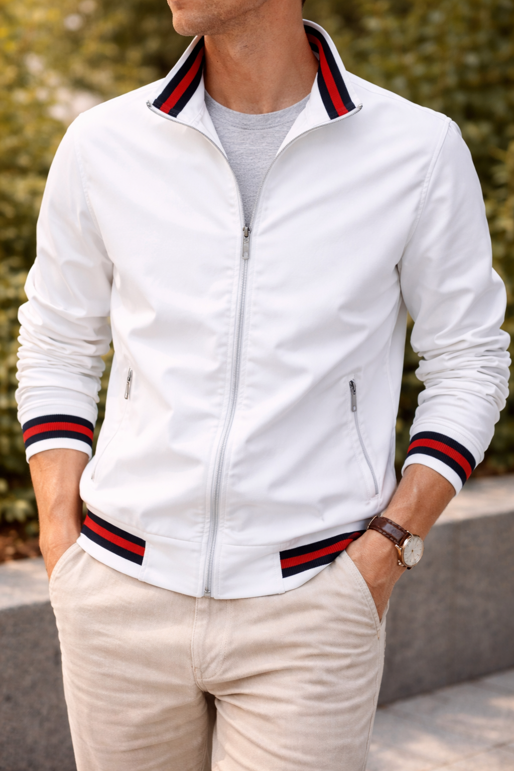 Veste légère zippée moderne pour homme, idéale mi-saison. Confort et style casual chic au quotidien.