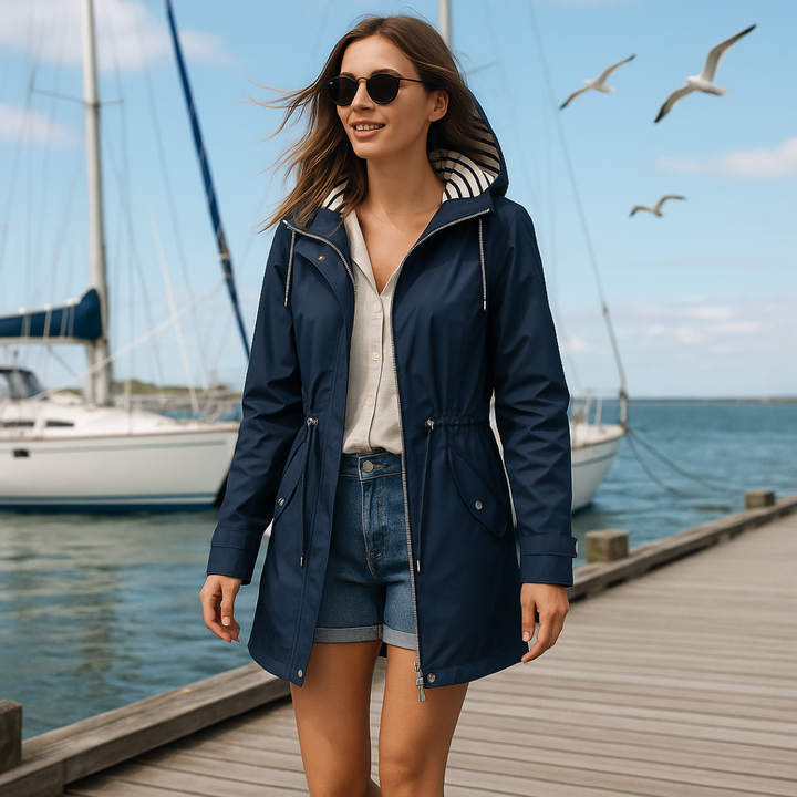 Parka femme avec fermeture éclair, imperméable, coupe ajustée, chaude. Style hivernal chic.