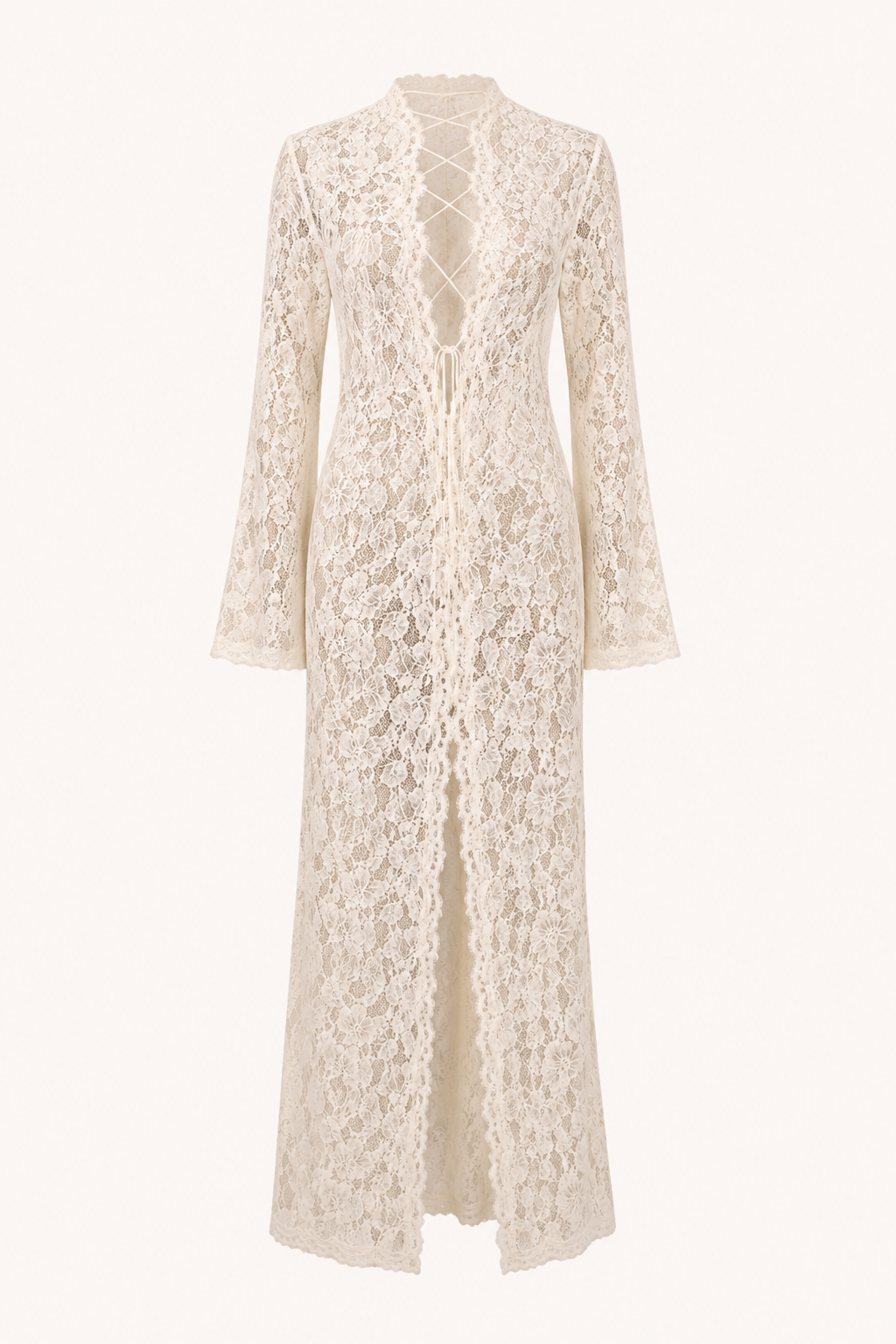 Robe longue blanche élégante avec décolleté croisé, fente haute. Style estival, fluide, idéal pour femme et vacances.