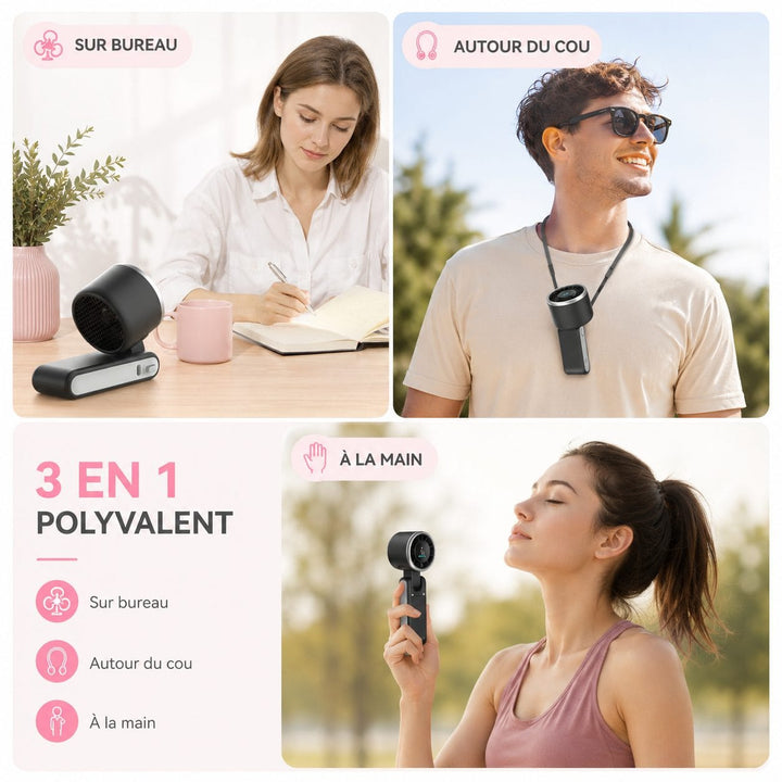Ventilateur USB-C rechargeable puissant et pratique pour une utilisation nomade, toujours à portée de main.