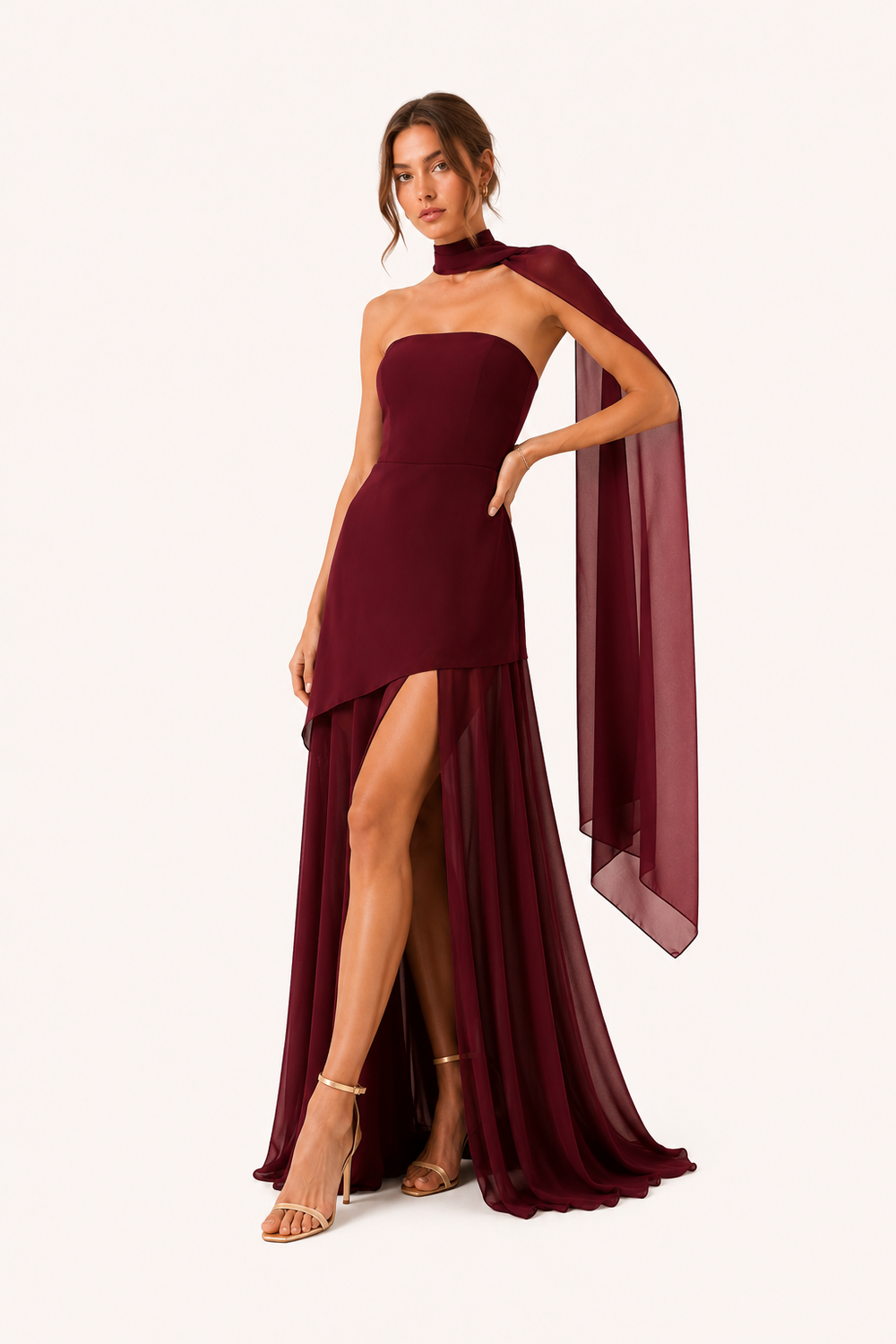Magnifique robe longue femme avec fente haute, parfaite pour soirée, cérémonie, ou invitée de mariage estival.