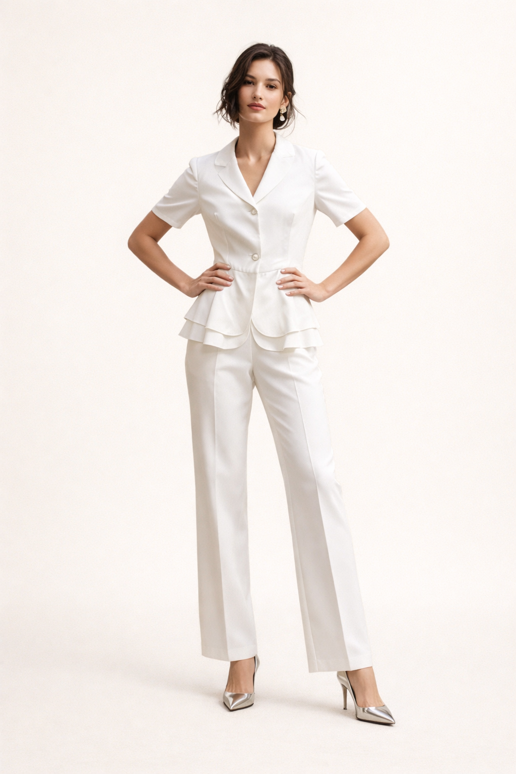 Ensemble blazer et pantalon ajusté femme, chic et professionnel. Idéal pour le bureau ou événements élégants.