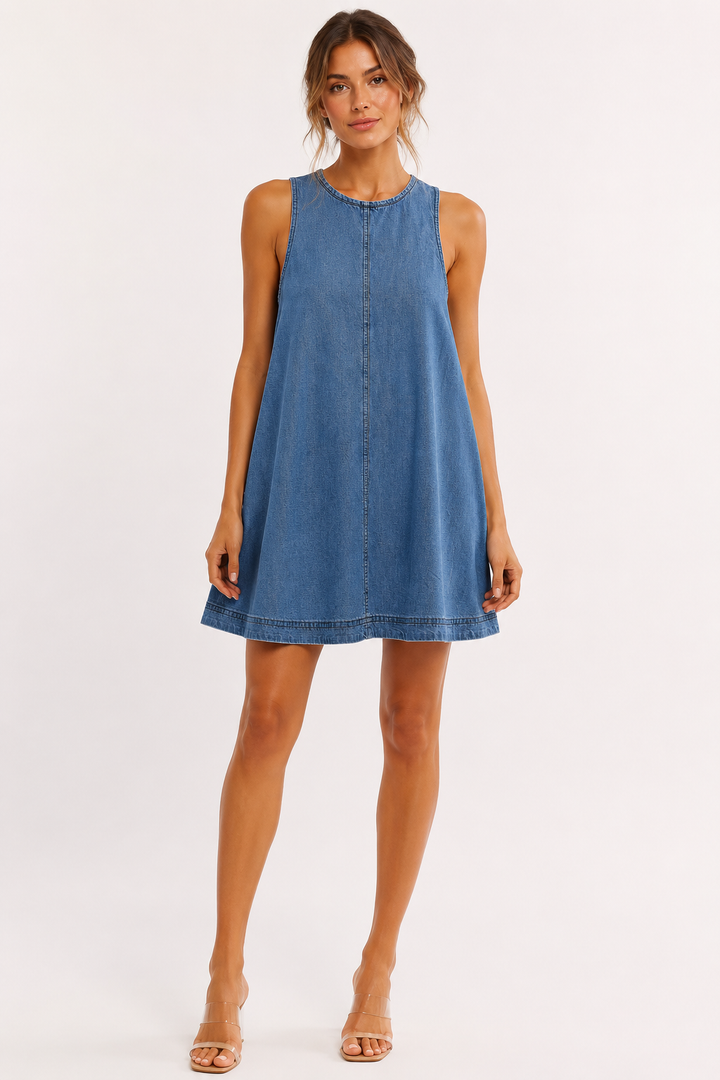 Robe courte femme sans manches, style décontracté chic, parfaite pour l'été et le confort estival.