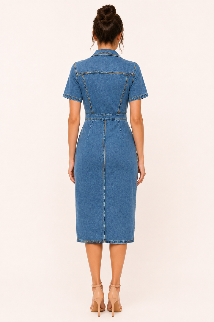 Robe midi boutonnée femme décontractée et confortable, idéale pour l'été et les occasions polyvalentes.